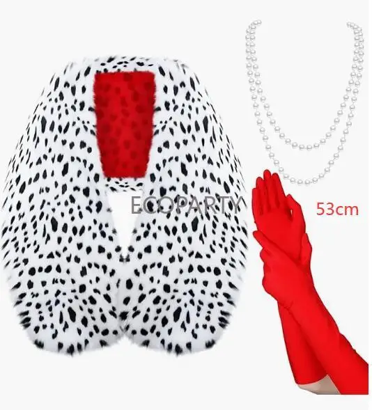 Halloween Women Cruella Deville Costume Accessories Spotted Dog Leopard Print Scarf 1920s Gloves and Holder for Cosplay anime