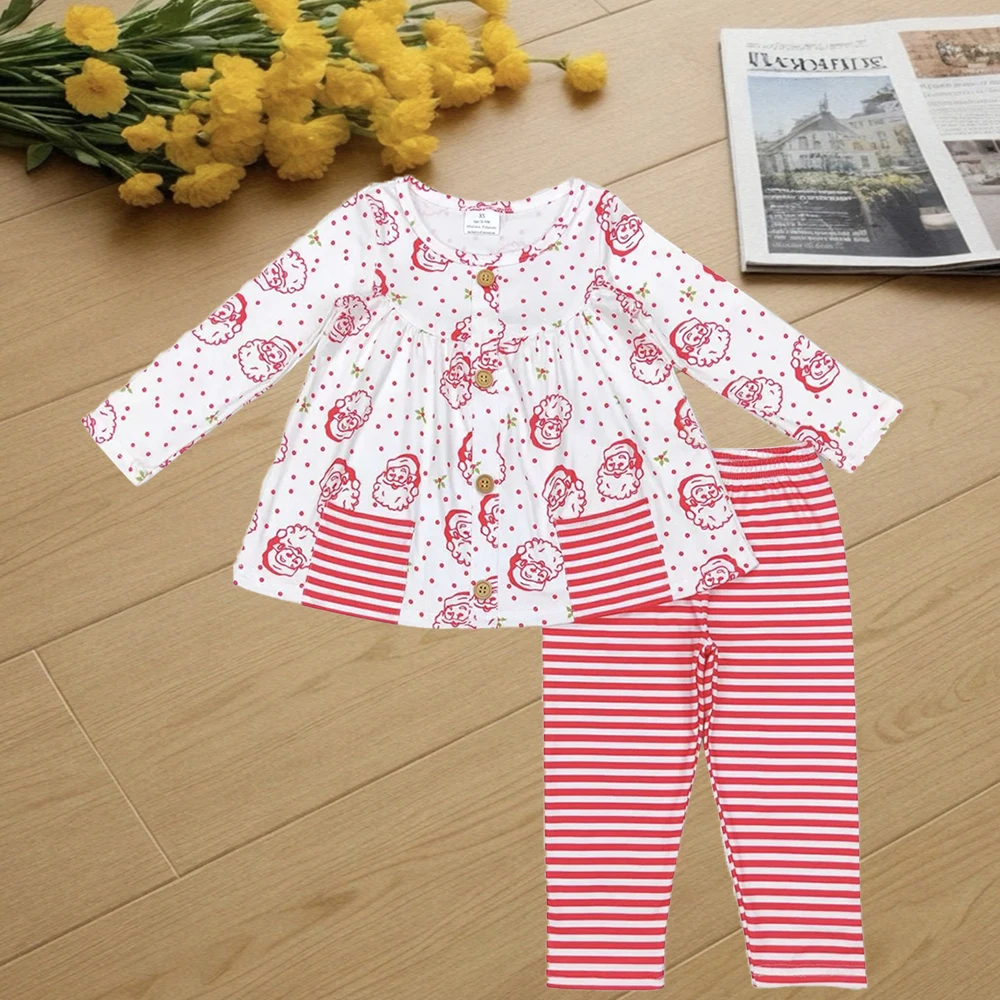 

9.25 Kids Winter Clothes For Girls Baby Girls Christmas Santa Pocket Tunic Stripes Legging Pants Clothing Sets
