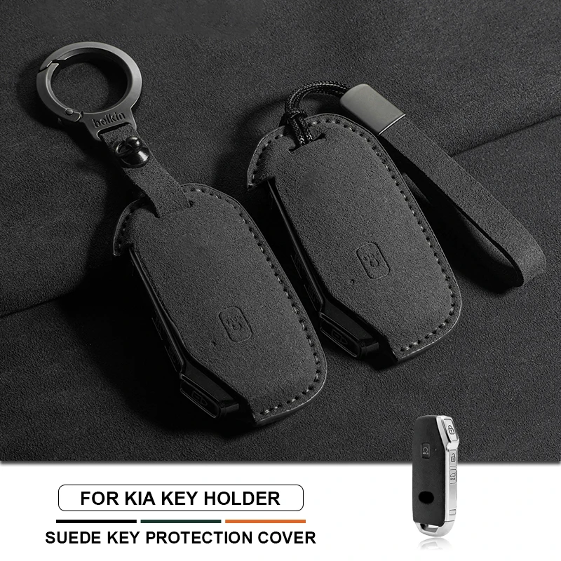 

Suede Car Key Case Cover Holder Fob Keychain For Kia K3 KX3 KX7 K5 Telluride Telluride SX Sportage R GT Line Seltos Sorento Soul