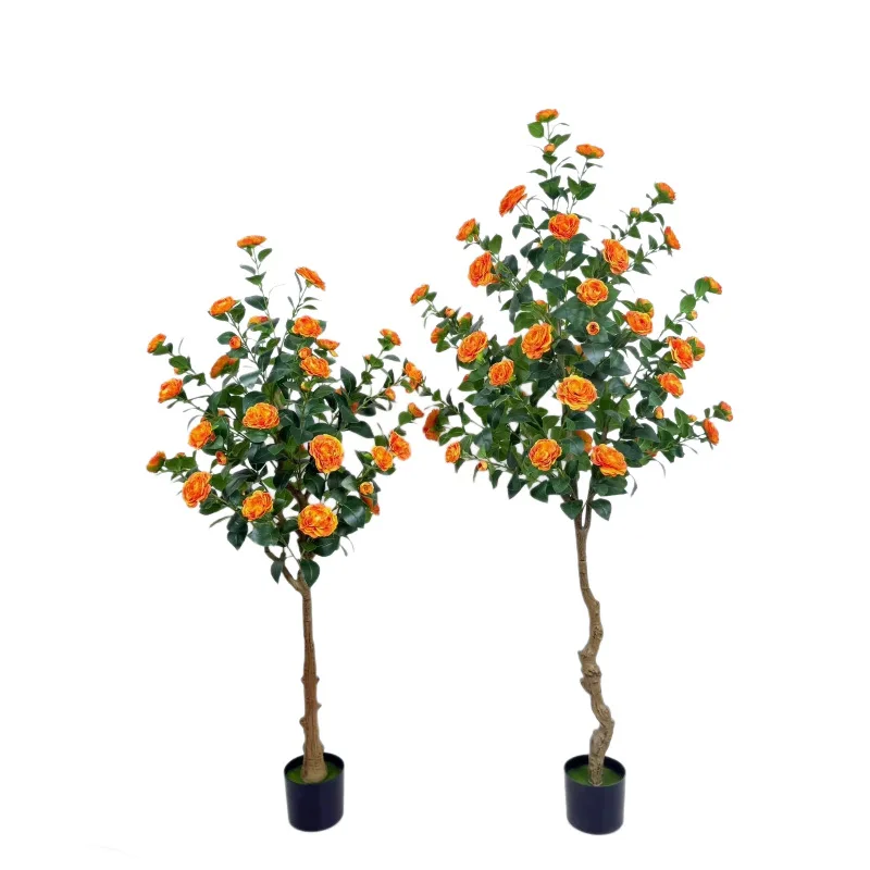 

Lifelike Camellia Tree Potted Plant Home Balcony Decoration Standing Artificial Fake Plant Large Size Ornament Creative Design