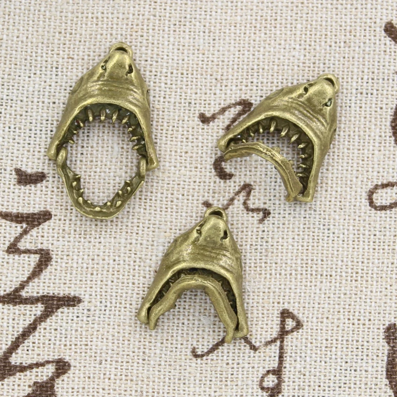 8pcs Charms Opens Closes Shark Teeth Mouth 30x28mm Antique Bronze Silver Color Pendants Making DIY Handmade Tibetan Jewelry