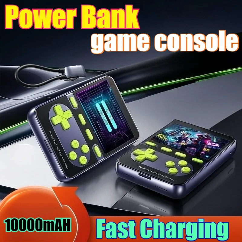 10000mAh Built-in Cable Power Bank & Handheld Game Console 2 in 1 Fast Charging Portable Charger with 5V/3A Output Phones