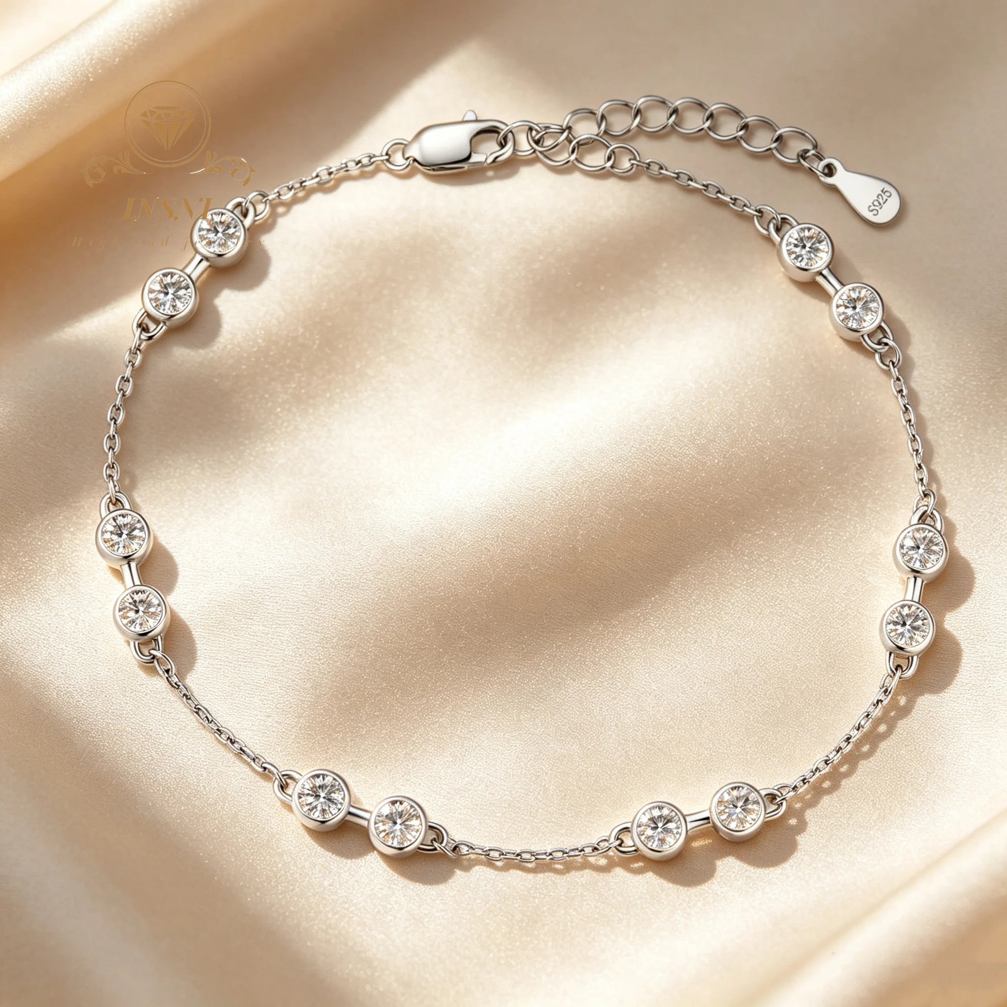 Bubble Bracelet S925 Sterling Silver Inlaid D Color Moissanite Jewelry Simple Versatile Affordable Light Luxury Jewelry Gift
