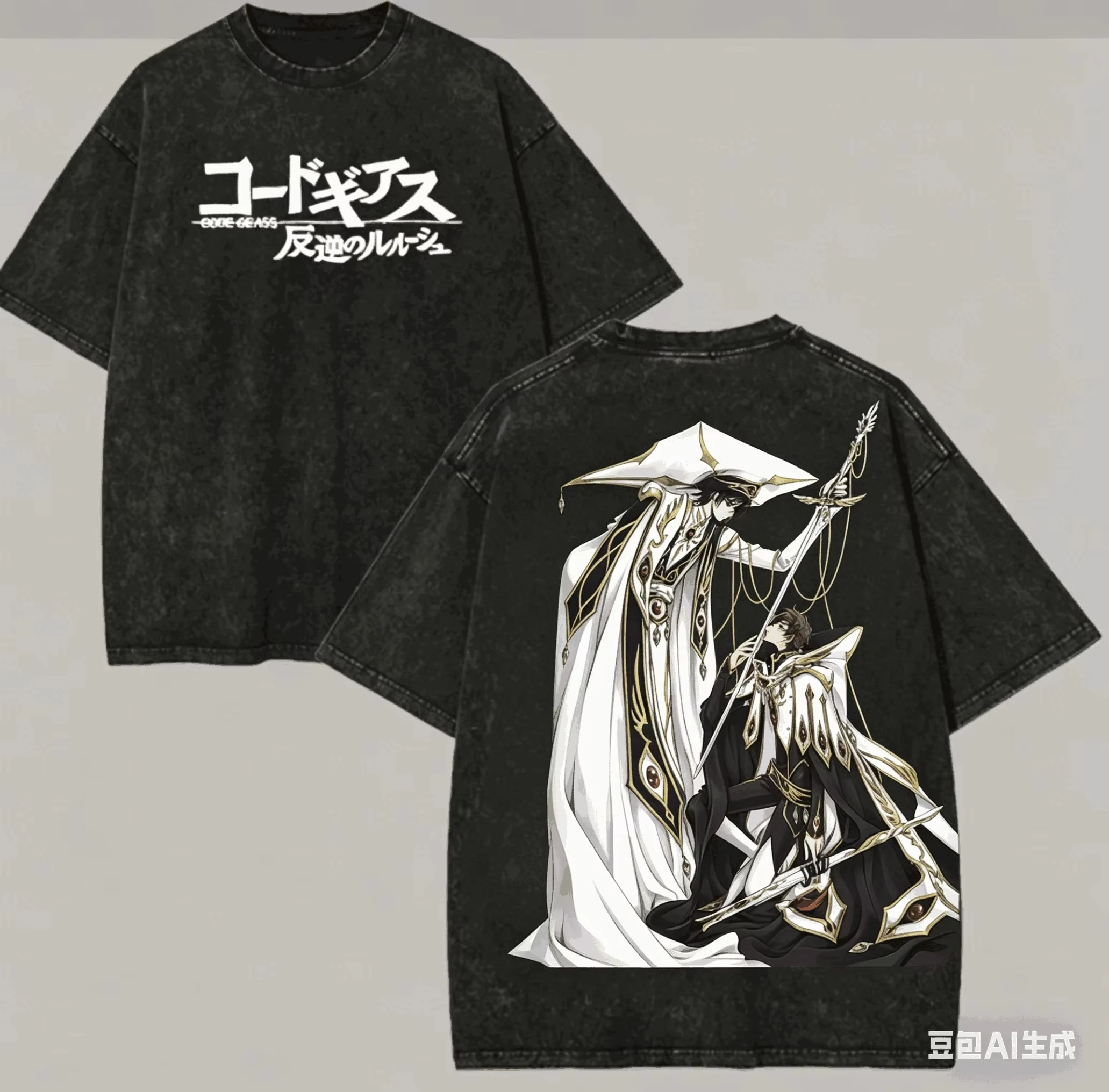 Heißer Vintage-Washed Code Geass C.C. Grafik-T-Shirt aus weicher Baumwolle, kurzärmelig, oversized, locker geschnitten, unisex, Anime-Manga-Streetwear-Oberteil – Detail 3