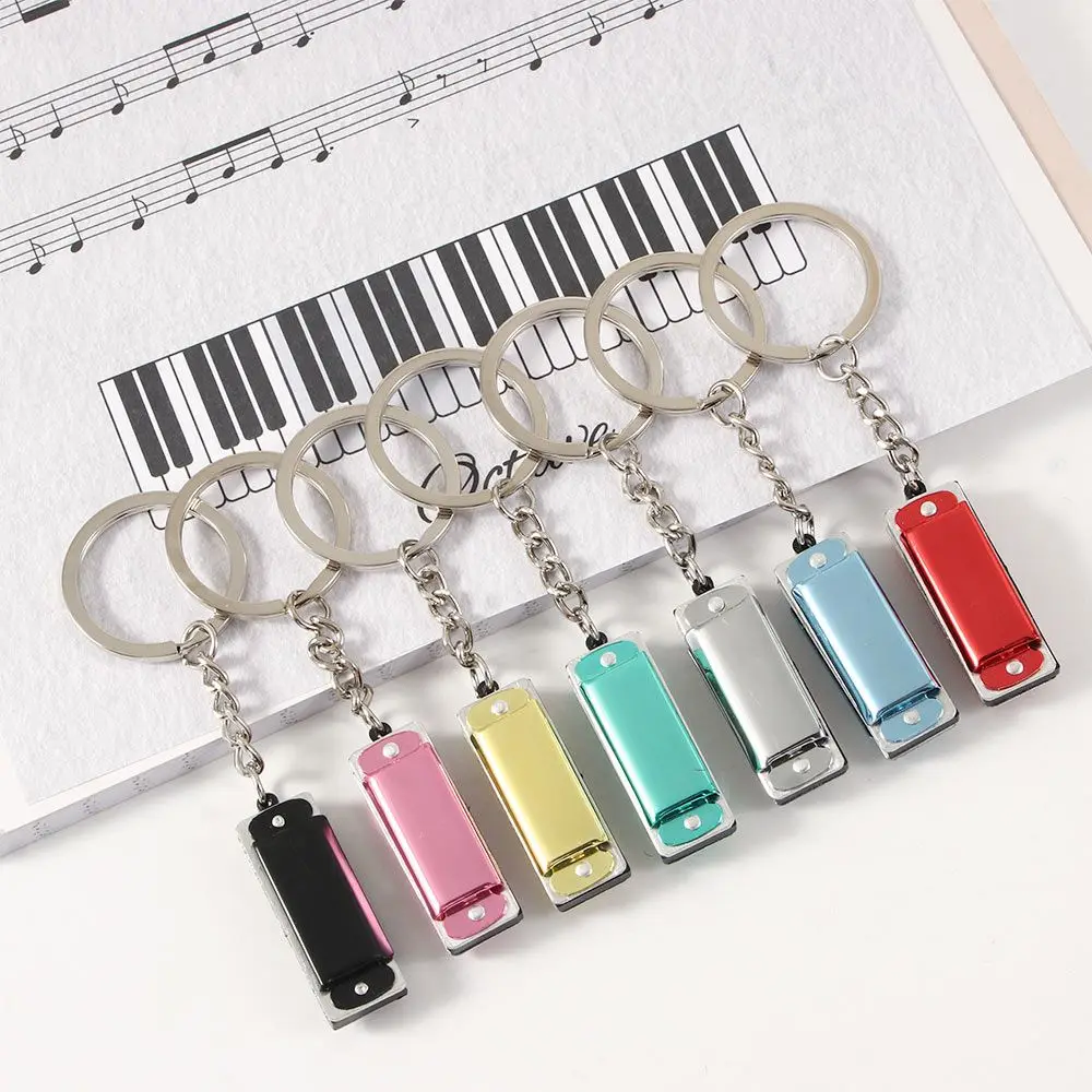 Mini Bag Pendant Gifts for Kids Musical Instruments Shaped Hanging Pedants Keys Holder Harmonic Keyring Harmonica Keychain