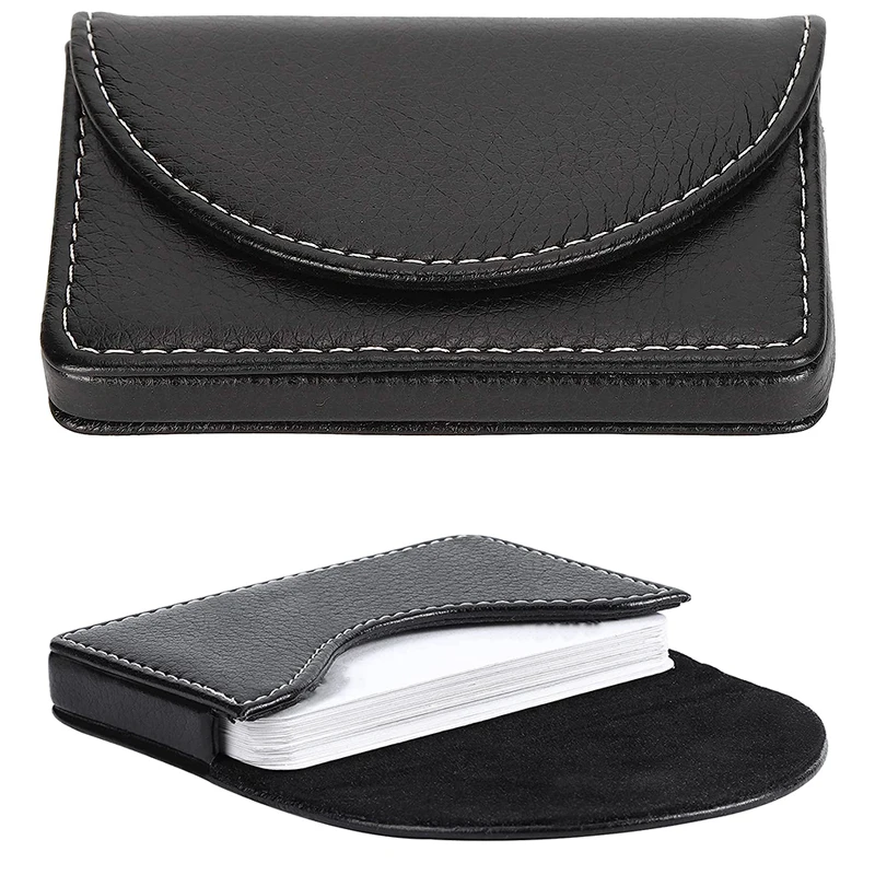 leather business card holder mens credit card case magnetic shut rfid wallet grande capacidade profissional 9665 mm pu 01