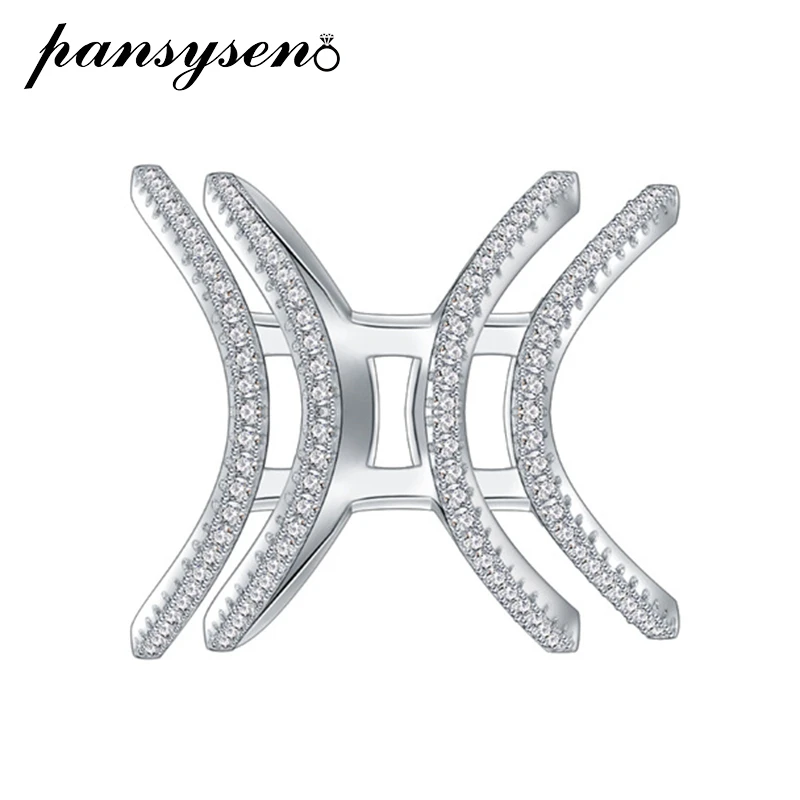 

PANSYSEN Luxury 18K White Gold Plated Luxury High Carbon Diamond Cross Finger Rings for Women S925 Sterling Silver Fine Jewelry