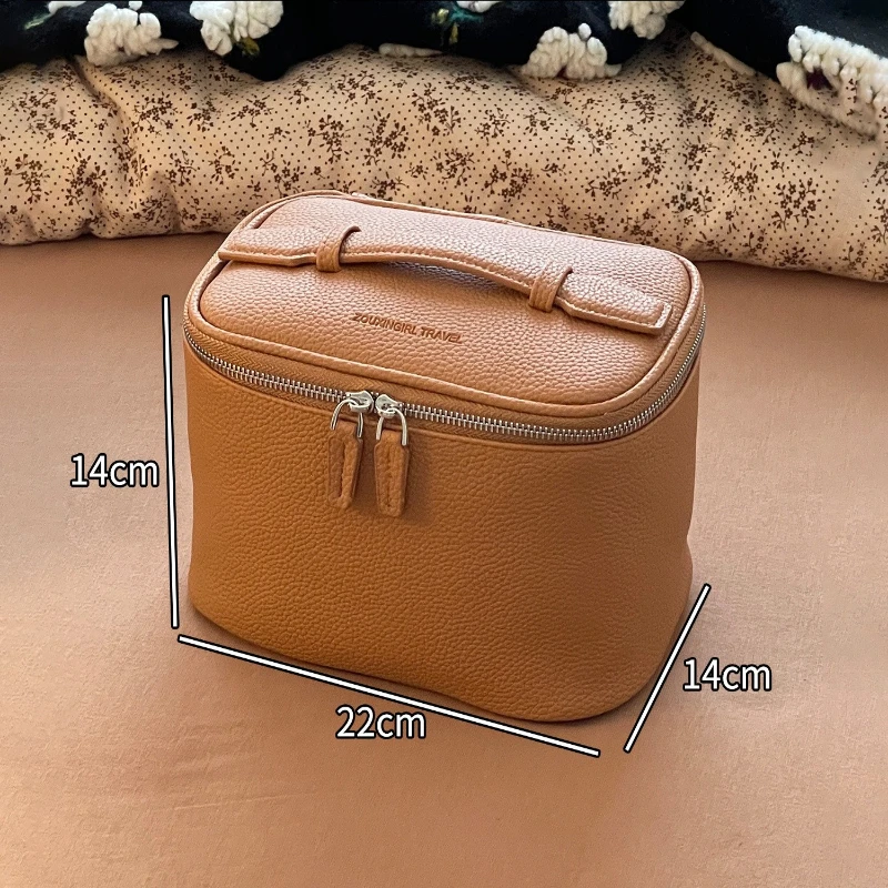 Cowhide Toolbox Cosmetic Bag Portable Large Capacity Go Out Professional Travel Business Travel Portable Cosmetic Case Storage