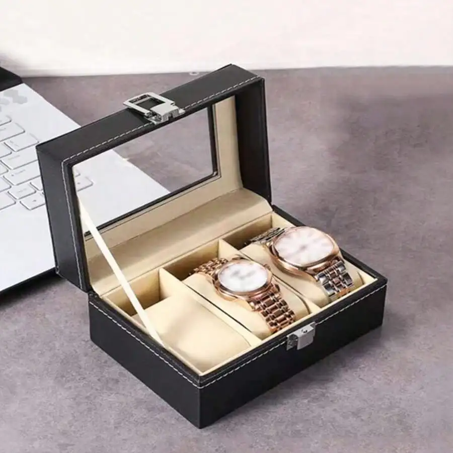 2/3/6-Slot Luxury PU Leather Watch Storage Box with Safety Barrier