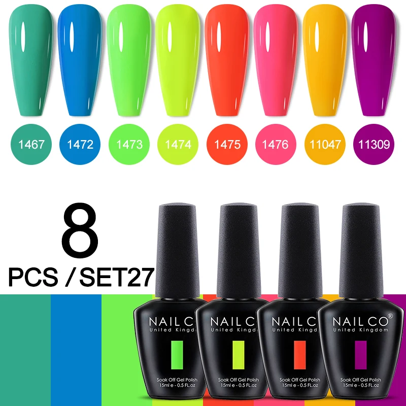 NAILCO 8 Teile/satz Sparkly Rose Rot Lila Gel Nagellack Glitter Semi Permanent Nail art Gel Vernis Für Nägel Maniküre Kits 15 ml