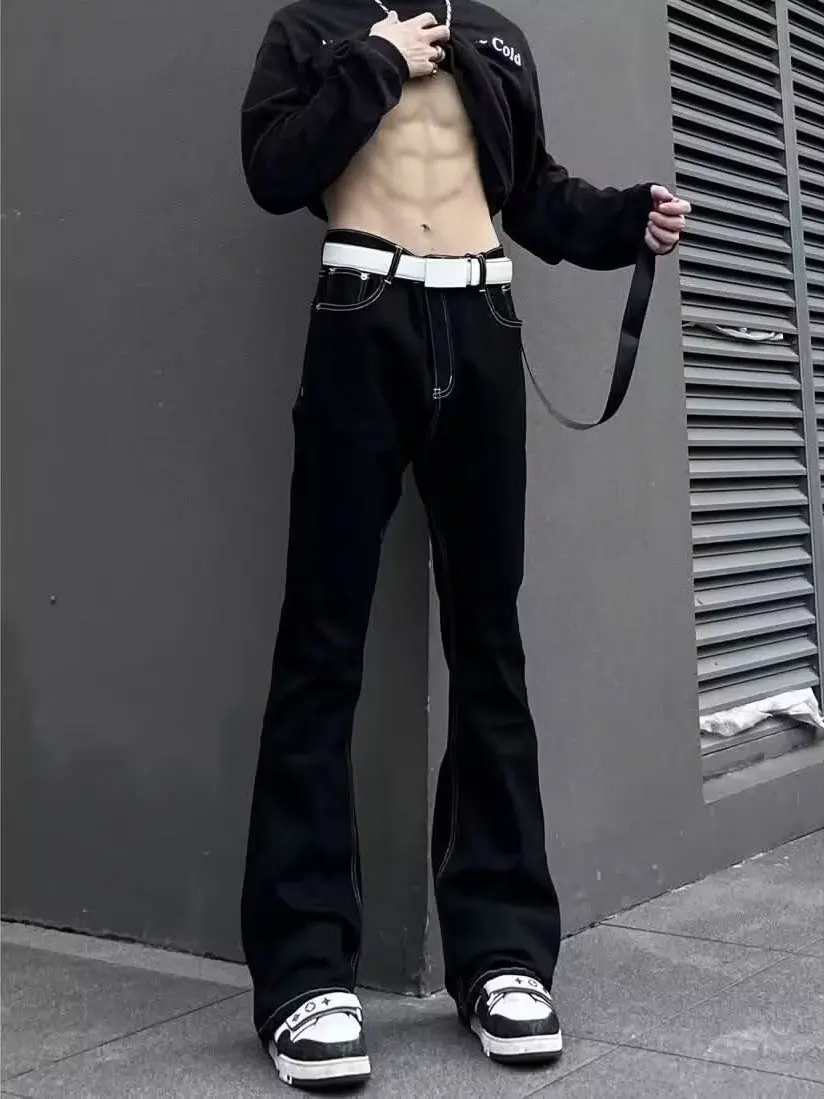 

American High Street Vibe Bla Bell Bot Non-Stretch Slim Fit Men Women Jeans Long Trousers Trendy mid Waist Zipper