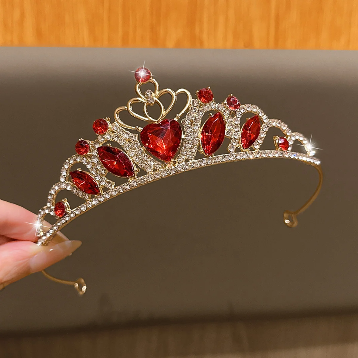 1 versatile, fashionable and elegant gold red crown suitable for daily hair accessories view 2