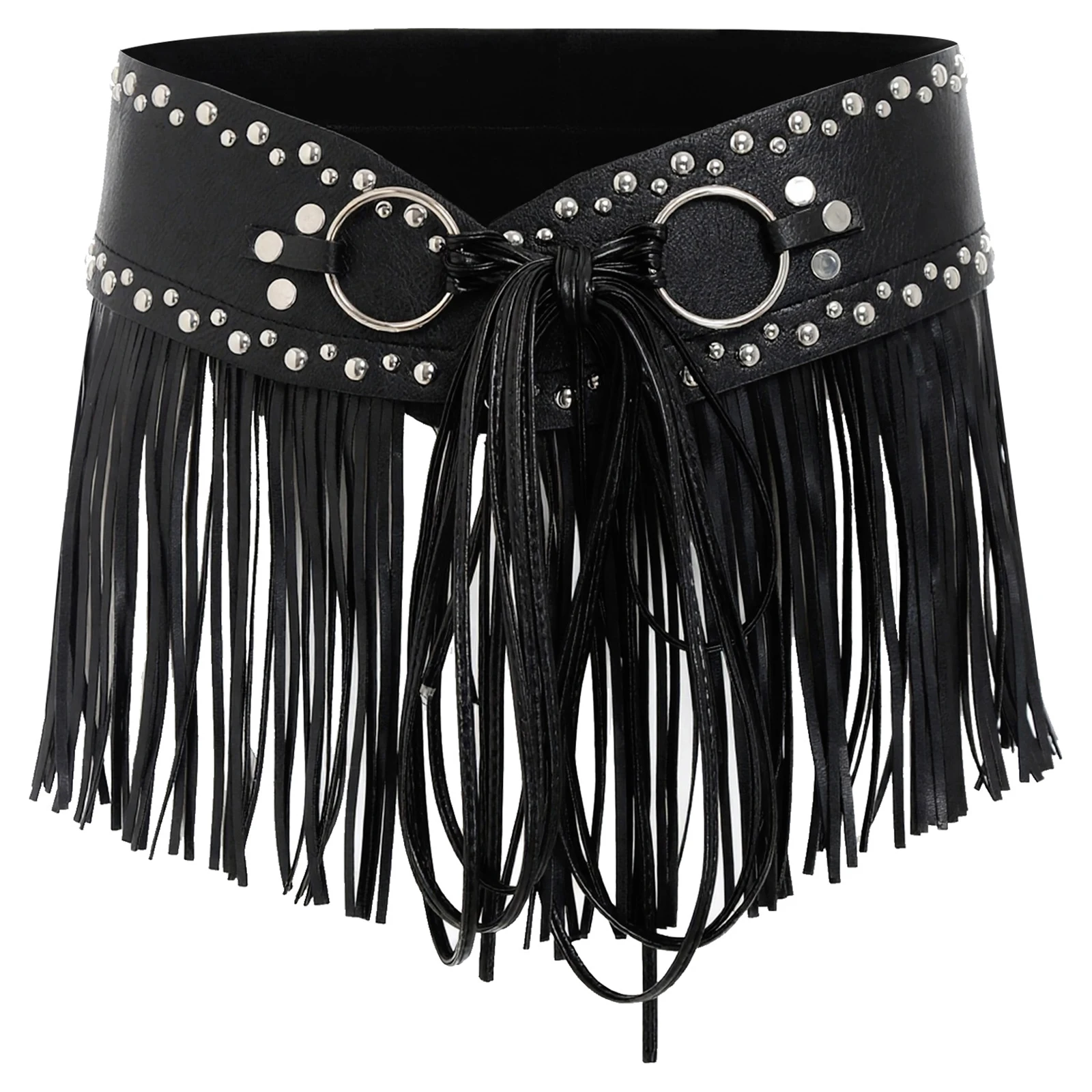 النساء البخار الشرير فو الجلود حزام الخصر المسامير ديكور شرابة هامش قابل للتعديل حزام عريض هالوين المحارب تأثيري التبعي