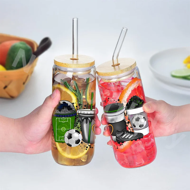 Football Stickers UV DTF Cup Wrap 16oz Cup Wraps Coffee Printed for DIY Glass Ceramic Soccer Sun Protection and Waterproof Gift