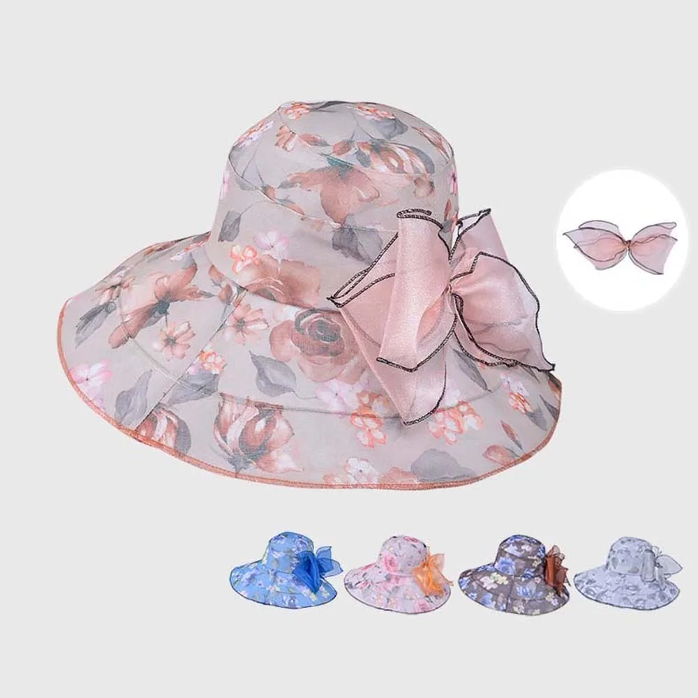 

Windproof Rope Mom Fisherman Hat Foldable Portable Thin Bow Sunshade Cap Detachable Bow Wide-Brimmed Sunscreen Basin Hat Beach