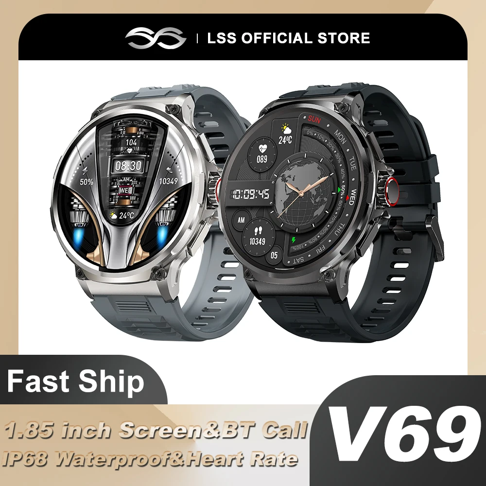 

V69 1.85 Inch HD Bluetooth Call Smart Watch Men Sports Fitness Tracker Heart Monitor 710mAh Smartwatch For Android iOS Phone