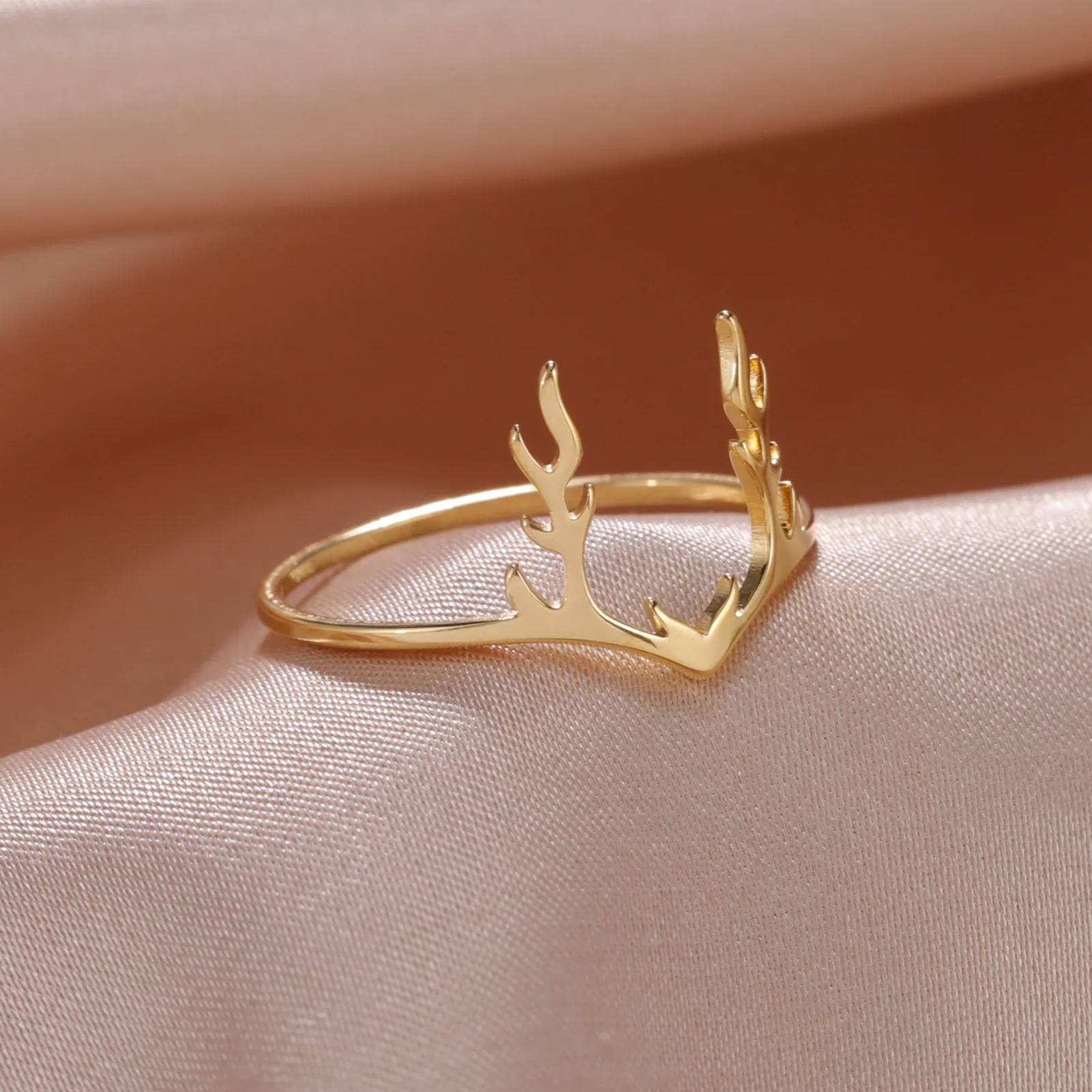 Skyrim Elk Antlers Ring Women's Stainless Steel Deer Horn Finger Rings 2024 New Fashion Christmas Band Jewelry Gift Wholesale