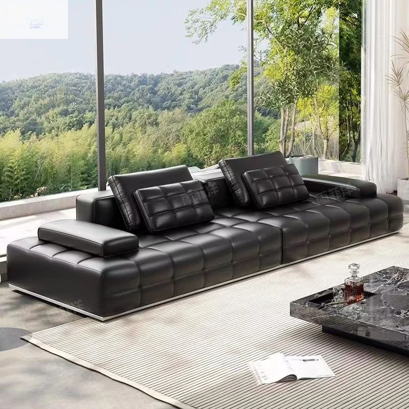

Leather sofa Italian minimalist first-layer cowhide sofa luxury living room large apartment villa original straight row