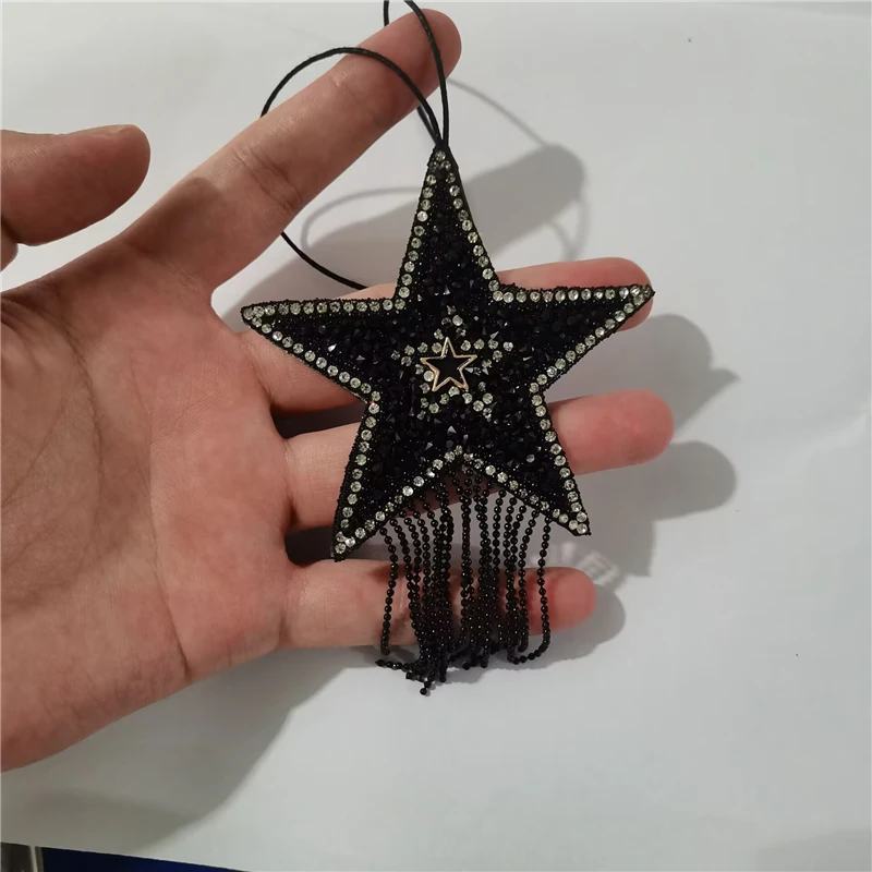 8,5 cm Perlen-Patch mit Pailletten, Strasssteinen, fünfzackiger Stern, Schlüsselanhänger, Stern-Dekoration, Quasten zum Verschönern von Taschen, Kleidung, Schlüsselband – Detail 4