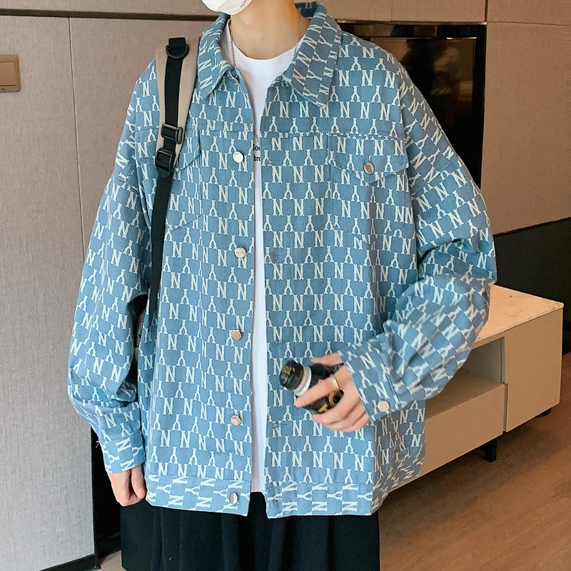 Casual Men's Shirt Jacket Loose Fit Trendy Spring Autumn New Style Korean Version Long Sleeve Youth Popular Outerwear