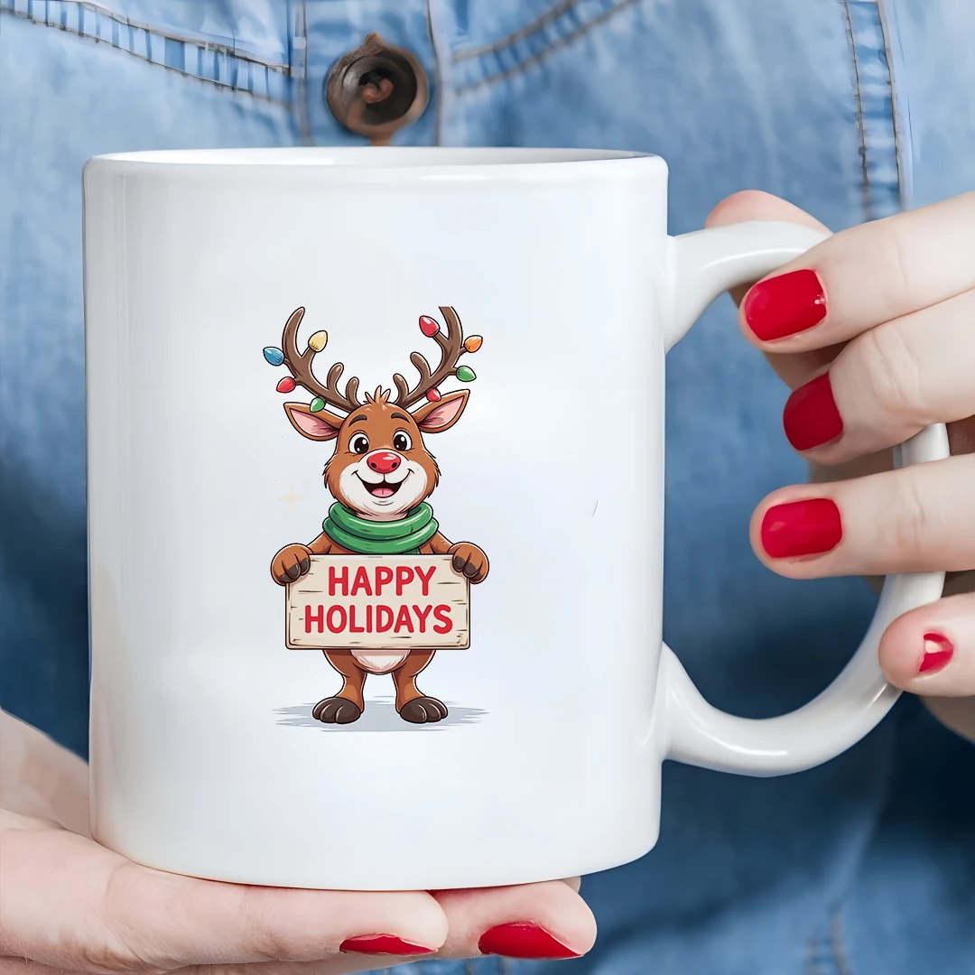 Taza navideña de Reno de dibujos animados, taza para niños de 11OZ, taza de café para el hogar y la Oficina, juego de regalo de Navidad, diseño creativo y humorístico, felices vacaciones