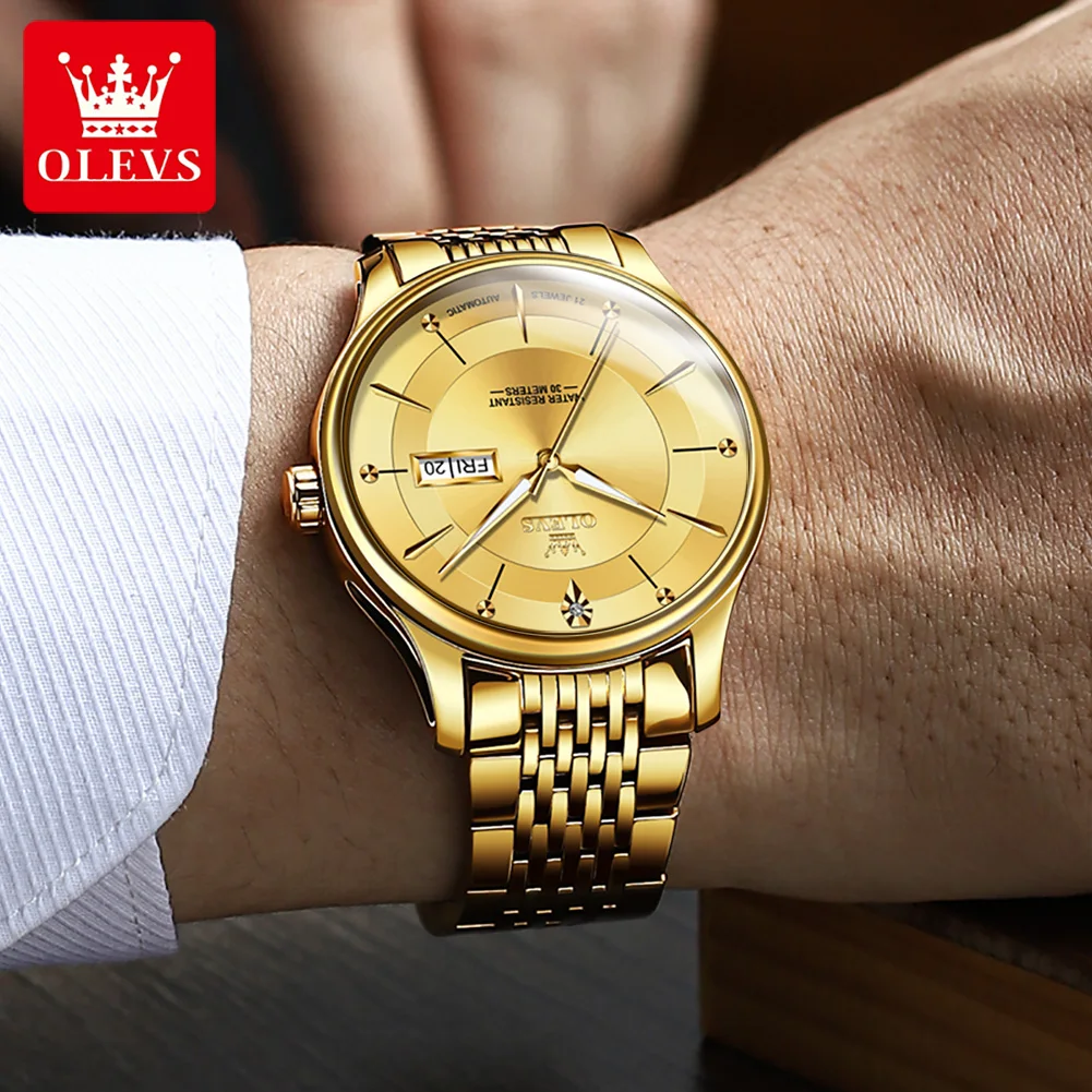 Original OLEVS Automatic Mechanical Watches for Men Luxury Man Wristwatches Clock Week Date Display Business Wrist Watch New