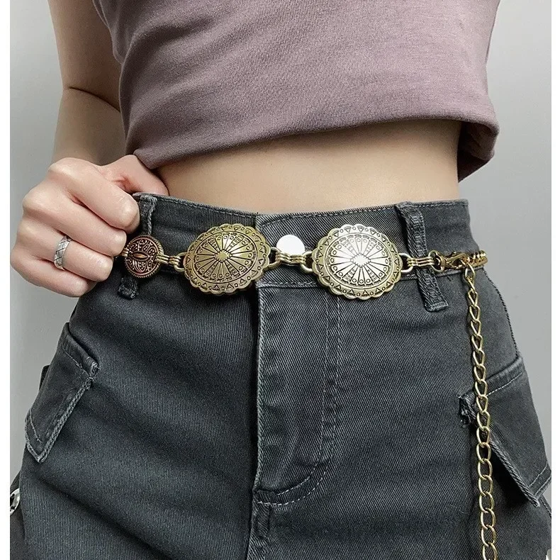 110/125CM Retro Ethnic Style Metal Bohemian Dress Shirt Waist Chain Decor Belt Women Fashion Chain Waist Seal Decor Accessories