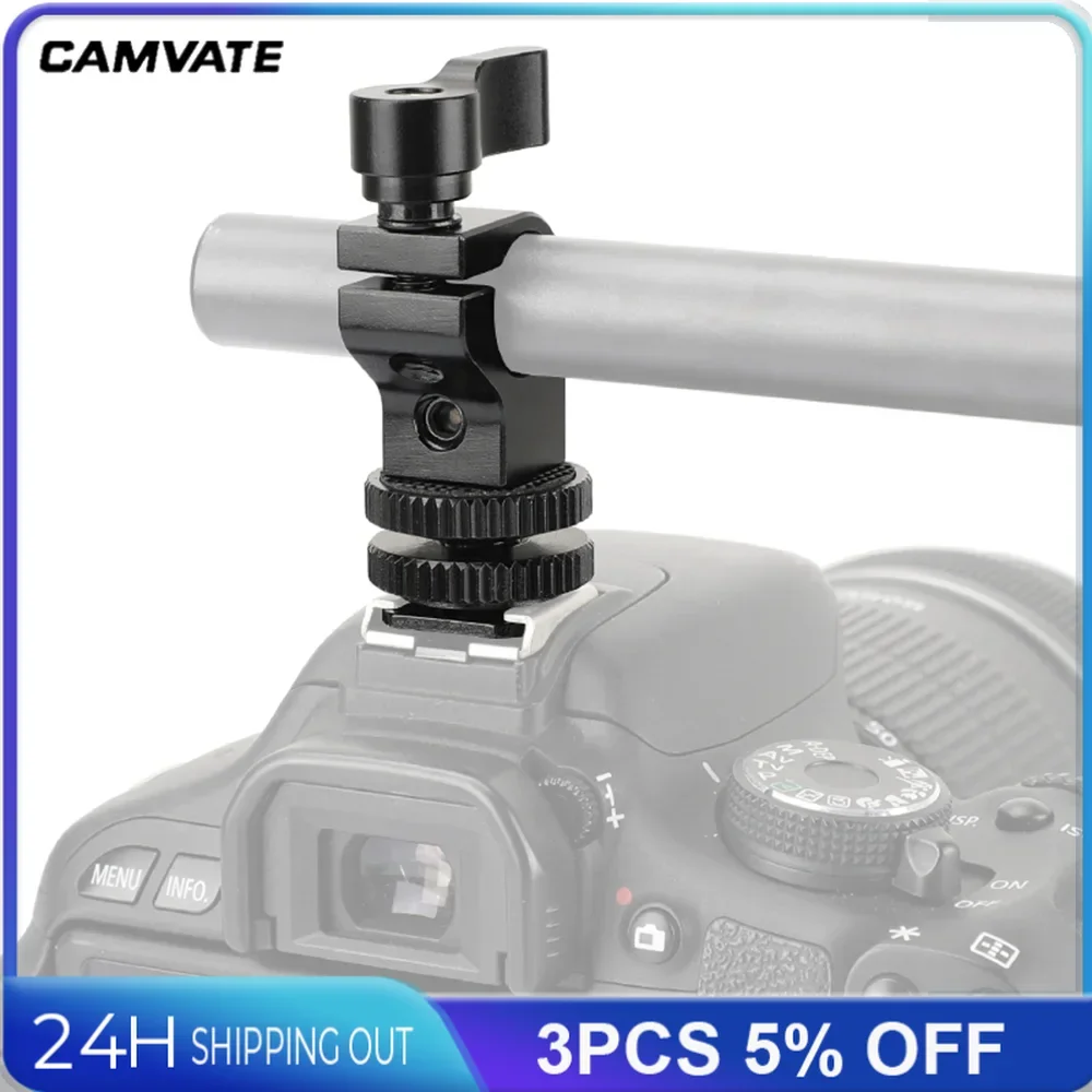 CAMVATE القياسية 15 مللي متر حامل قضيب واحد المشبك مع محول تركيب الأحذية الباردة/الساخنة للكاميرا DSLR 15 مللي متر السكك الحديدية قضيب دعم النظام