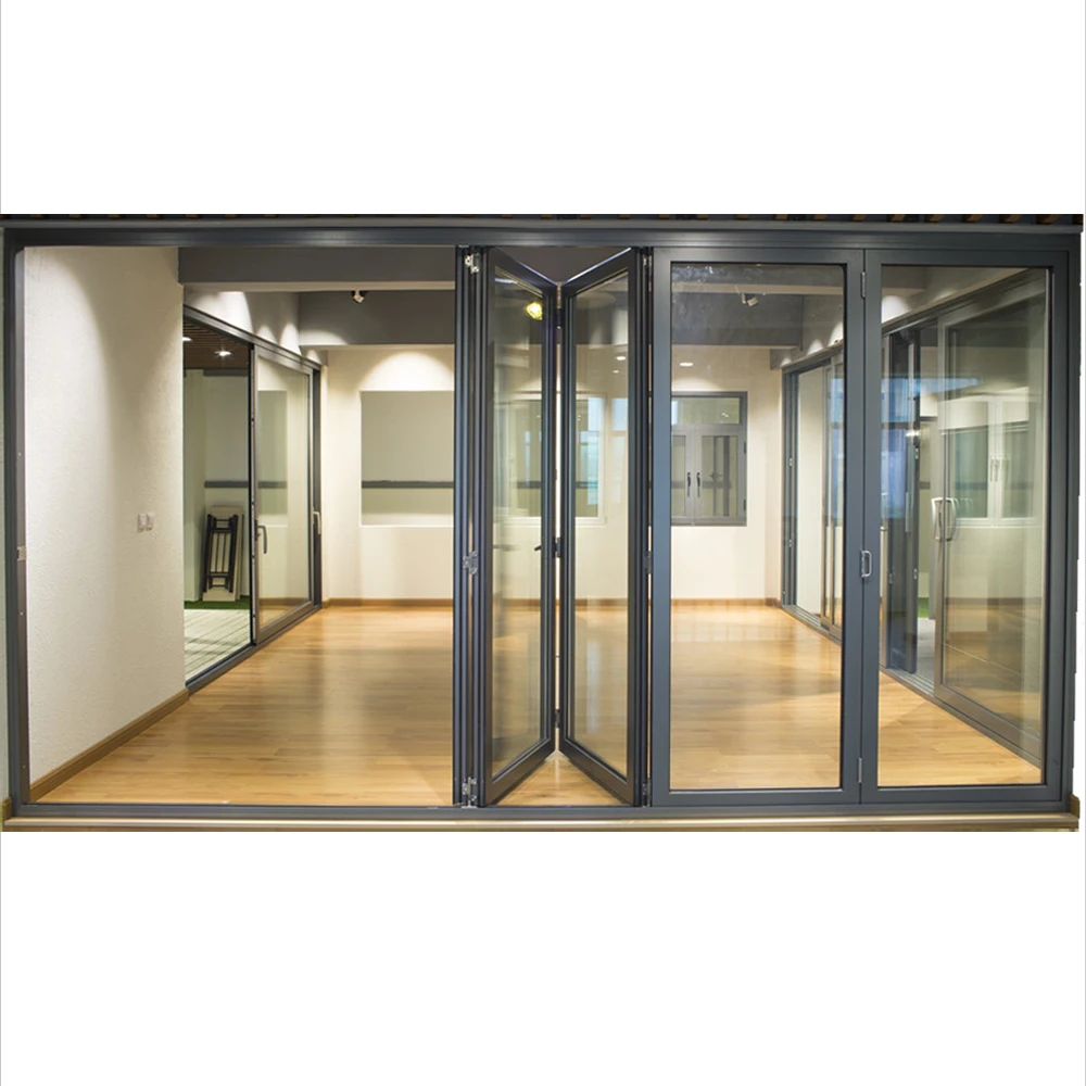 

2024 Latest Heat Insulation Aluminum Frame Exterior Balcony Insulated Glass Accordion Aluminum Sliding Folding Door