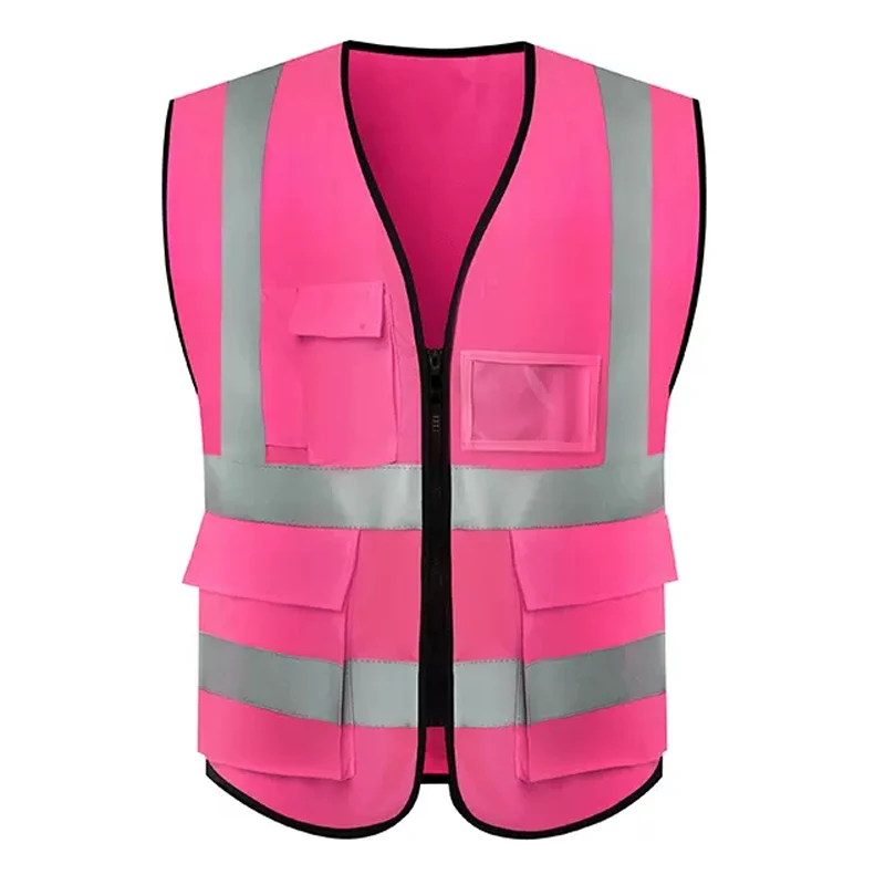 Reflective Safety Vest Red High Visibility Vests with Zipper Multi Pockets Work Safety Vest for Men