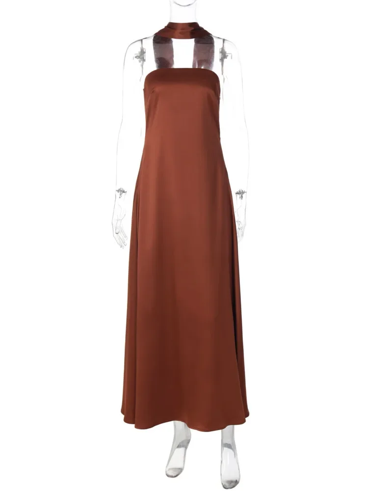 Off-shoulder Strapless Sexy Maxi Dress Women Gown Elegant Scarf Collar Sleeveless Backless Bodycon Club Party Dress