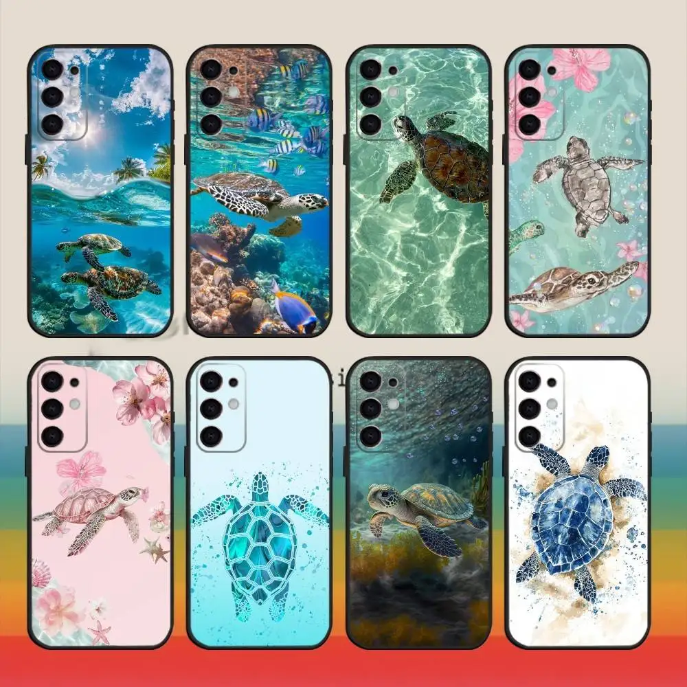 Casing Ponsel Sea T-Turtle Untuk Samsung S25,S24,S21,S22,S23,S30,Ultra,S20,Plus,Fe,Note,10,9,5G Hitam