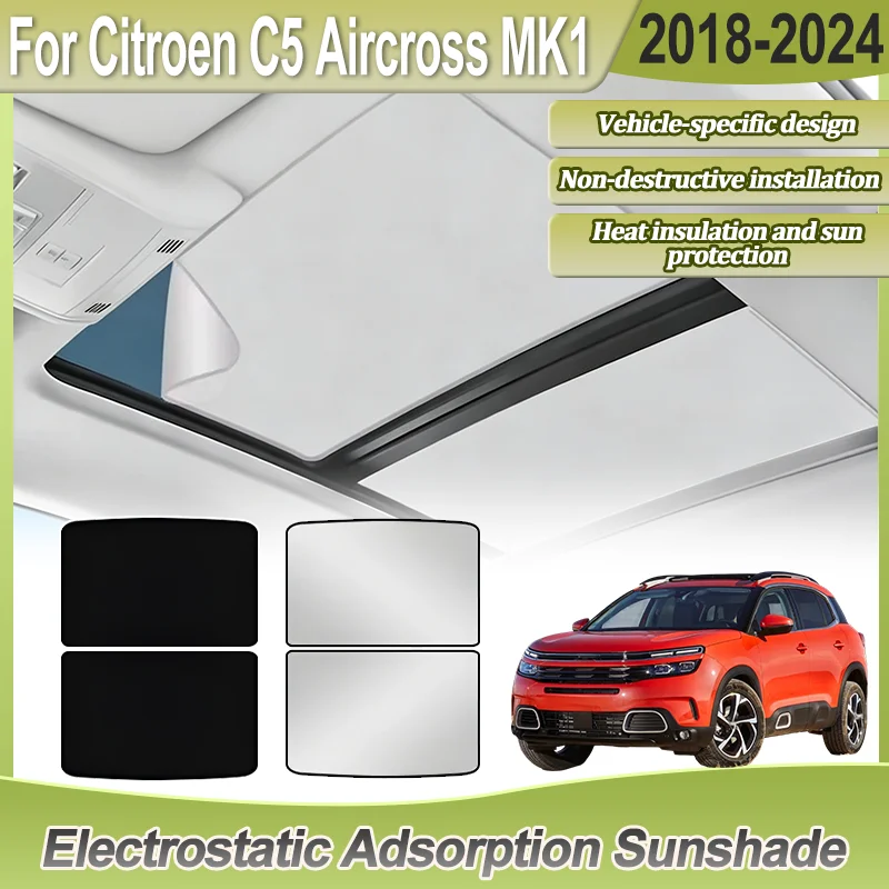 For Citroen C5 Aircross MK1 2019 2022 Accessories 2018~2024 Electrostatic Adsorption Car Sunroof Sunshade Static Cling Screen