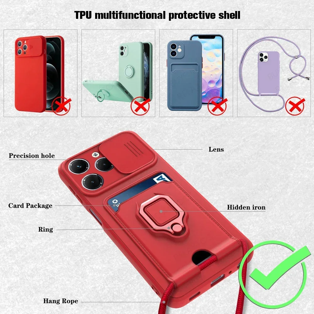 Sliding Camera Protection Case for Infinix Hot 40 Pro Note 40 Pro Plus 30 Spark 2024 Vehicle Magnetic Bracket Card Wallet Shell