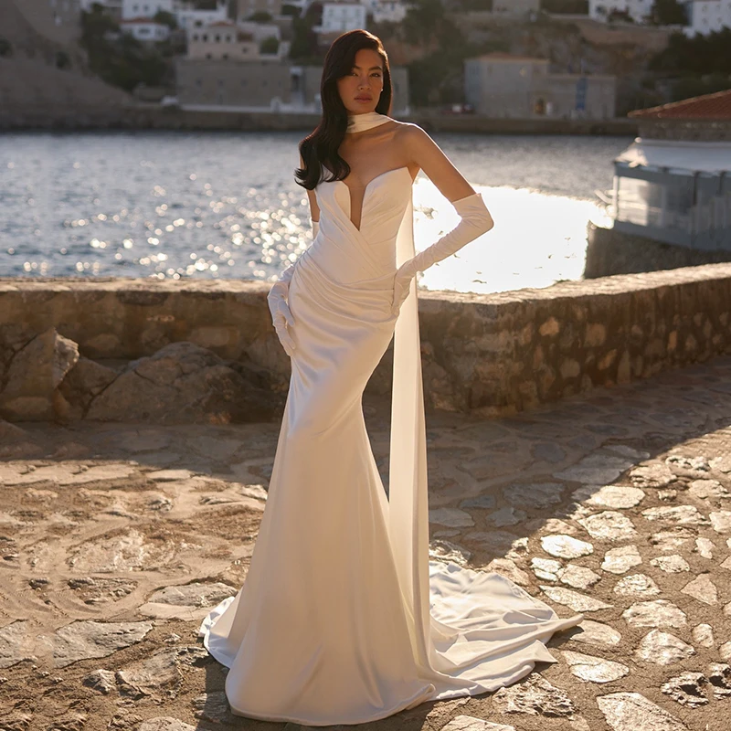 

Eightree Simple Mermaid Wedding Dresses White Sweetheart Floor Length Bridal Dress Formal 2025 Wedding Prom Gowns Customized