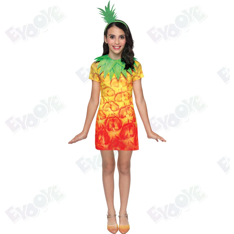 Robe courte cosplay ananas, fête des fruits, personnage parent-enfant, poupée de performance