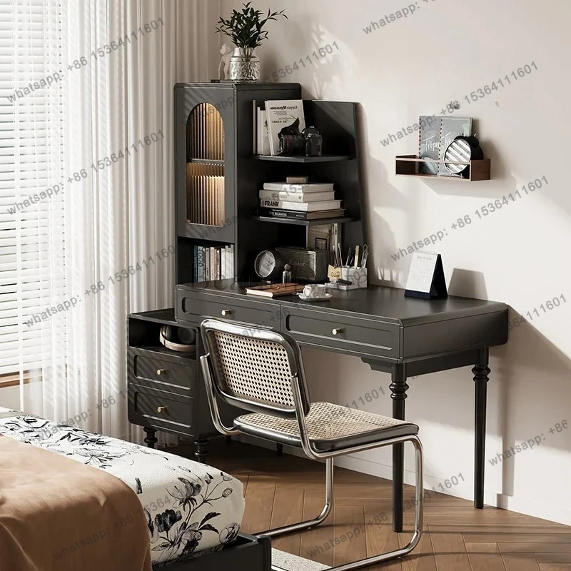 

D25 solid wood retractable desk bookshelf integrated table against the wall corner desk bookcase medieval computer desk