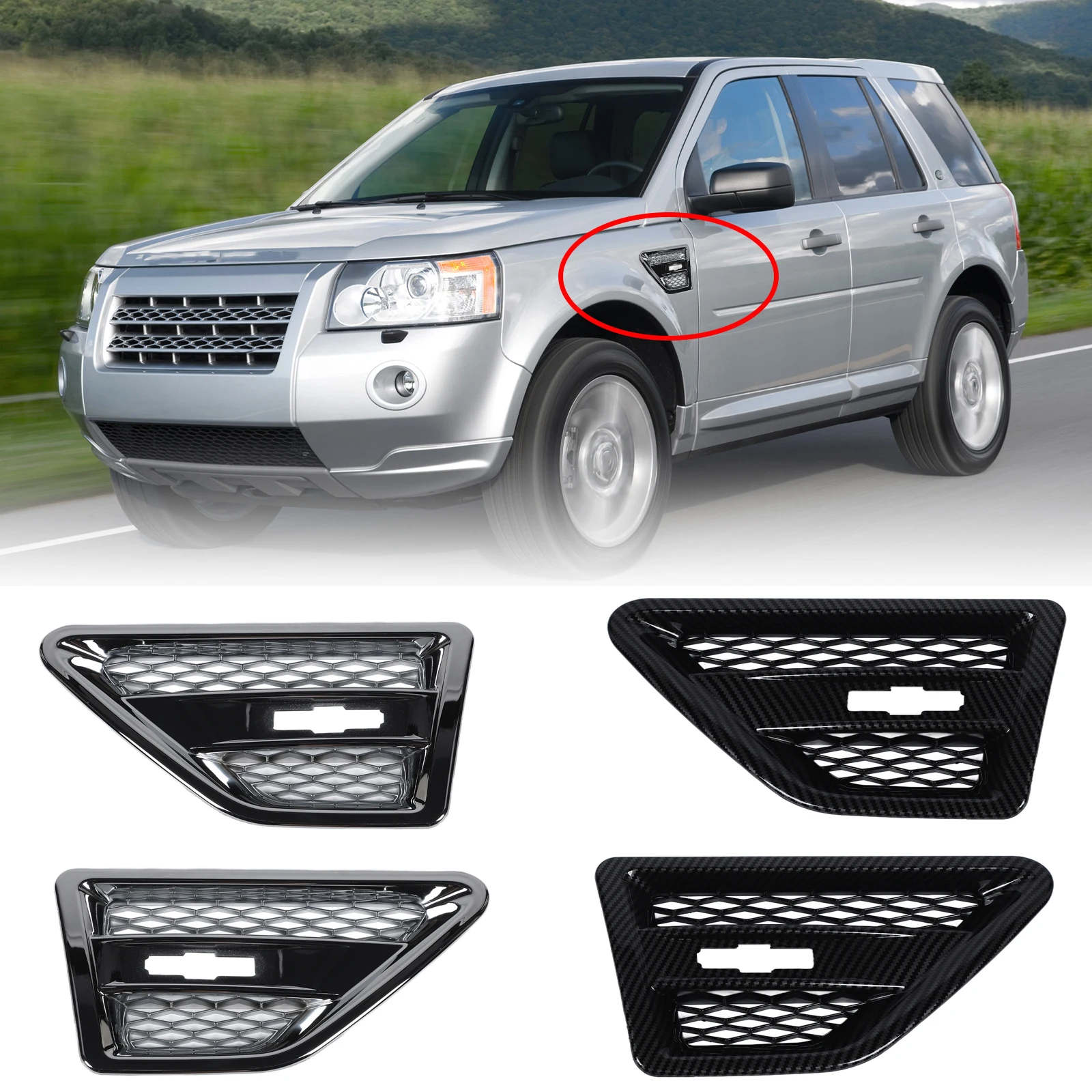 

1 Pair of Car Hood Side Vent Trim Cover Grille Gloss / Carbon Fiber Look Car Modification Fit for Land Rover LR2 2007-2014