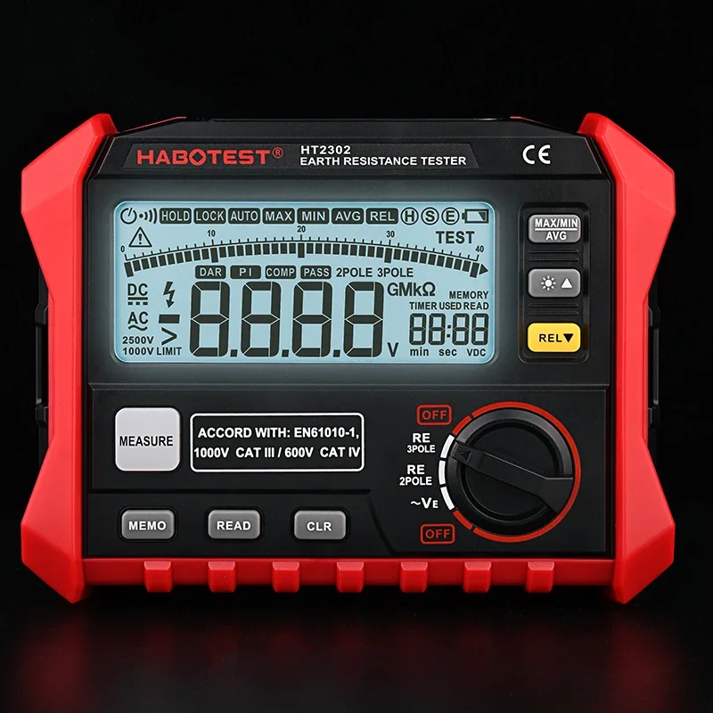 HABOTEST HT2302 200V 4k Ohm 800Hz 3mA Digital Earth Ground Resistance Tester Meter