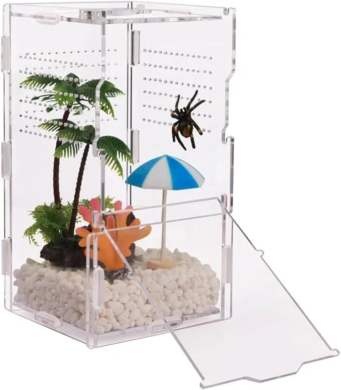 

8x4x4in Vertical Acrylic Tarantula Enclosure Jumping Spider Insect Terrarium for Small Tree Dwelling Reptiles Storage Boxes Bins