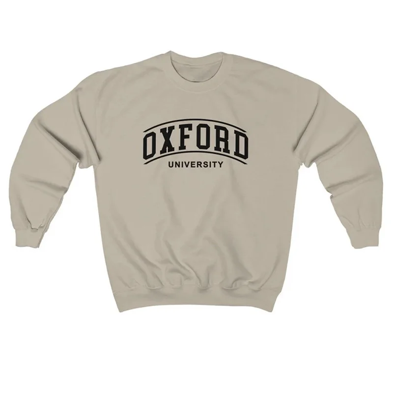 Britain OXFORD University Letters Printing Students Sweaters Oversized Crewneck Cotton Thick Pullover Long Sleeve Sweatshirts