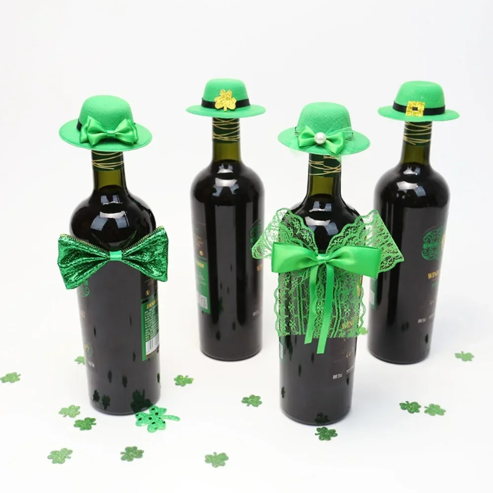 Irish Party Scene Decoration Props Saint Patrick Wine Bottle Decoration Green Wine Bottle Cap Bow Tie 2025