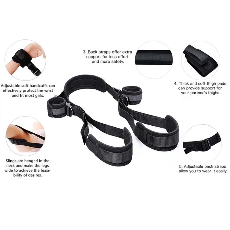 Adjustable BDSM Sex Bondage Set with Handcuffs Bedroom Sex Swing Restraint Straps for Neck & Legs Adult Toy for Enhanced Sensati - Image 5