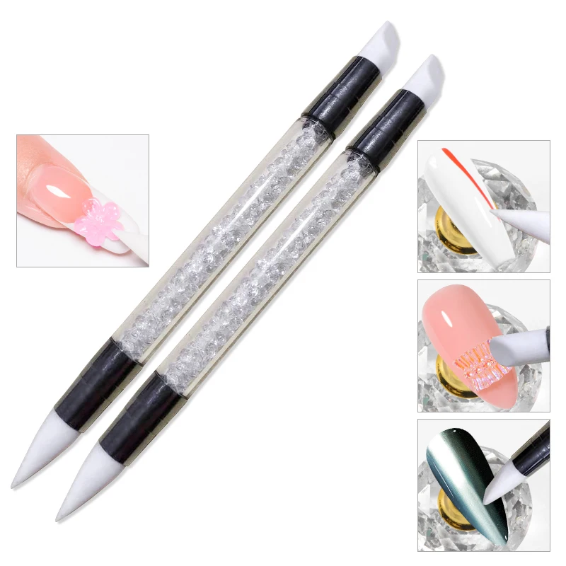 1 Pc Dual-ended Nail Art Silicone Sculpture Pen 3D Carving DIY Glitter Powder Liquid Manicure Dotting Brush Nail Tips Tool