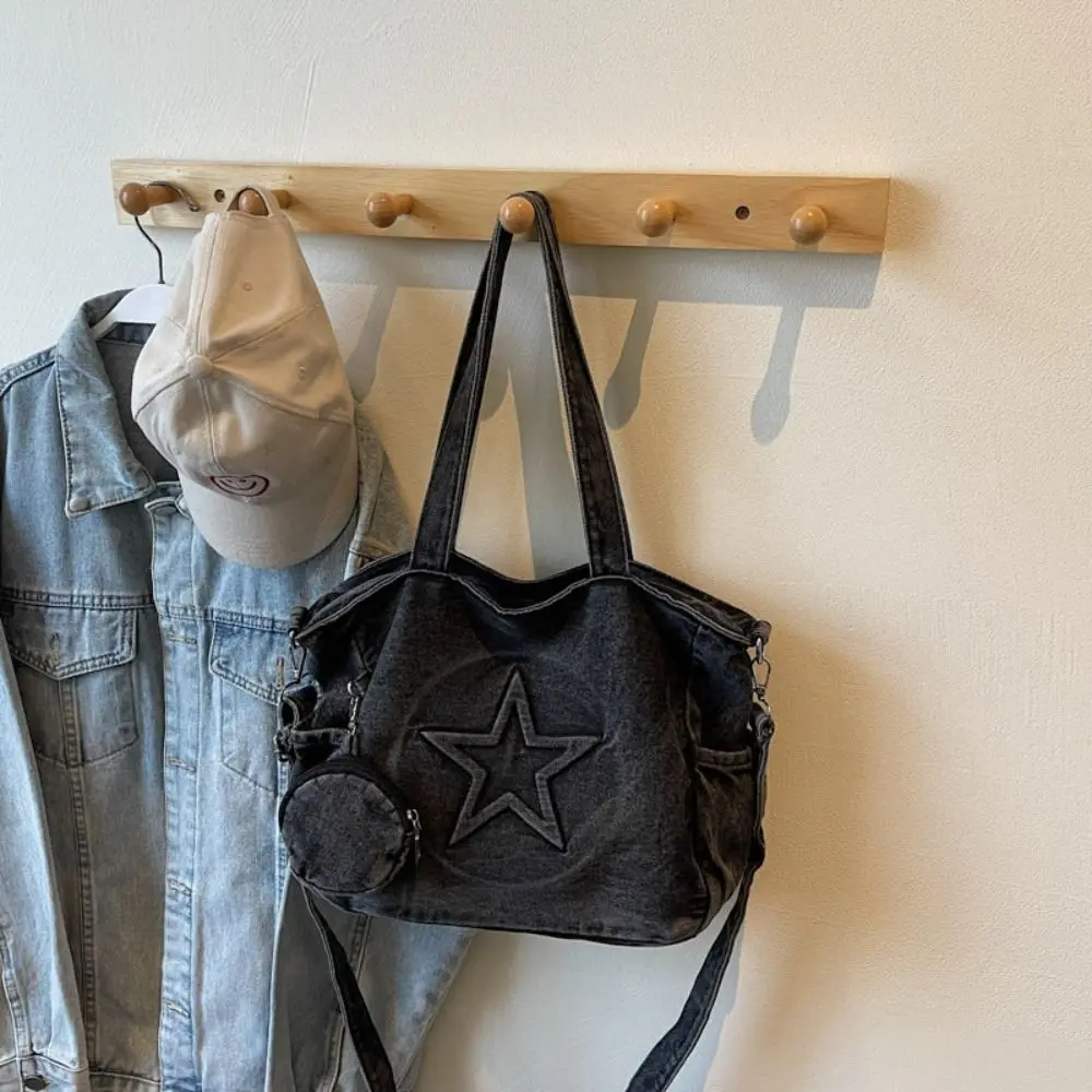 أزياء خمر المرأة حمل الحقائب Y2k الدنيم حقيبة ساع سعة كبيرة نجوم القوطية حقيبة يد يوميا #4