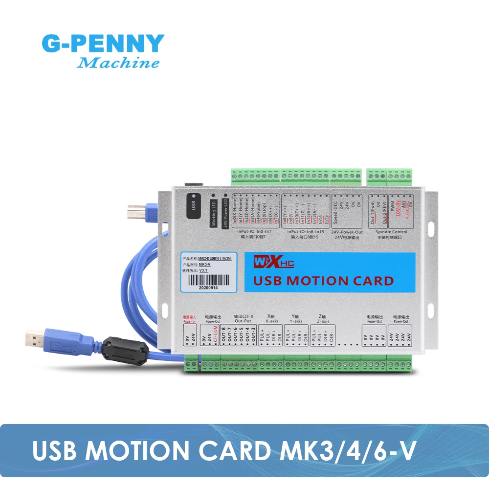 

XHC MKX-V 3/4/6 Axis CNC Motion Control Card 2000kHz Mach3 USB Controller Breakout Board MK3-V MK4-V Engraving Cutting Machine