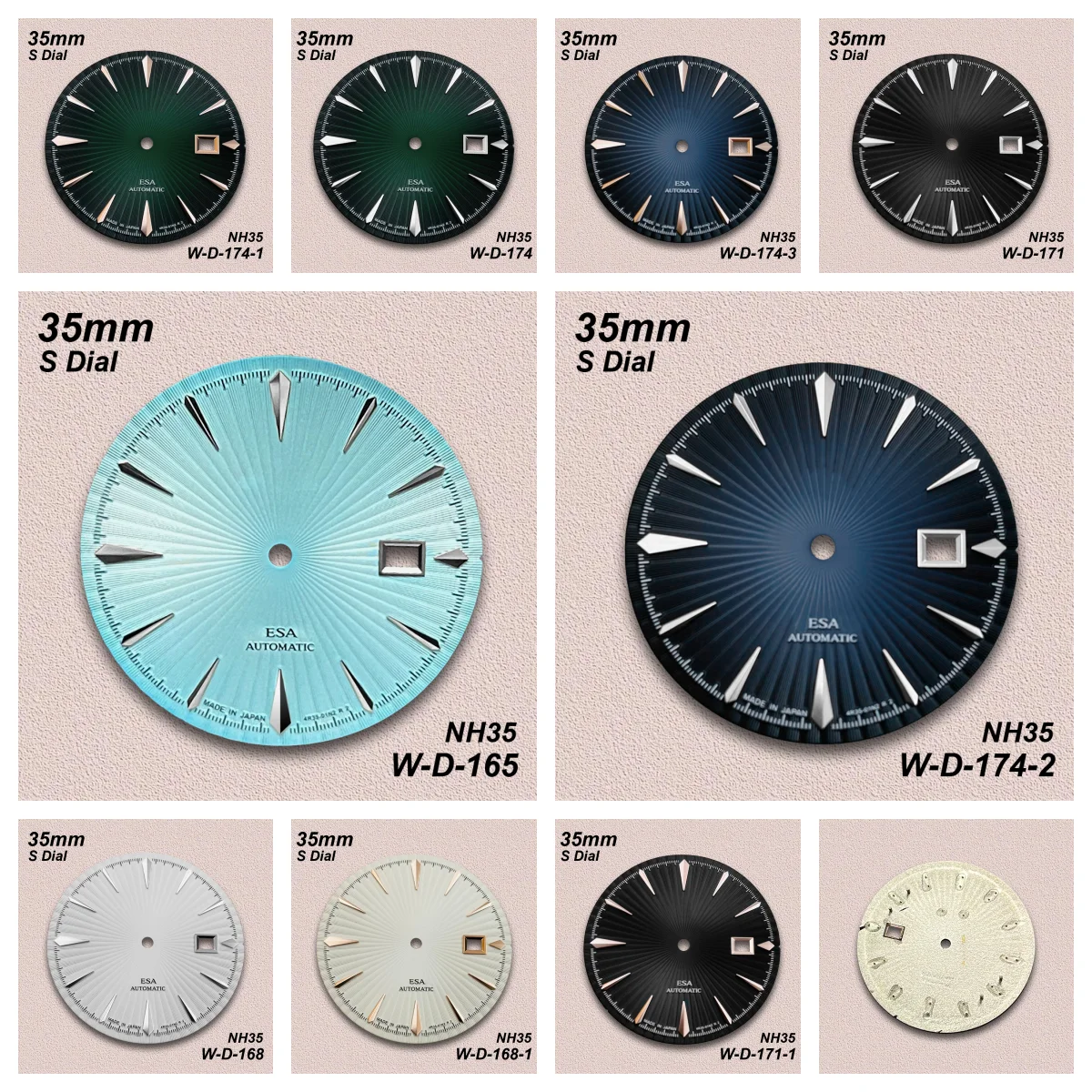 

Циферблат 35 мм с логотипом S для механизма NH35, высококачественный, с вертикальным зернистым узором и градиентом, аксессуары для модификации часов