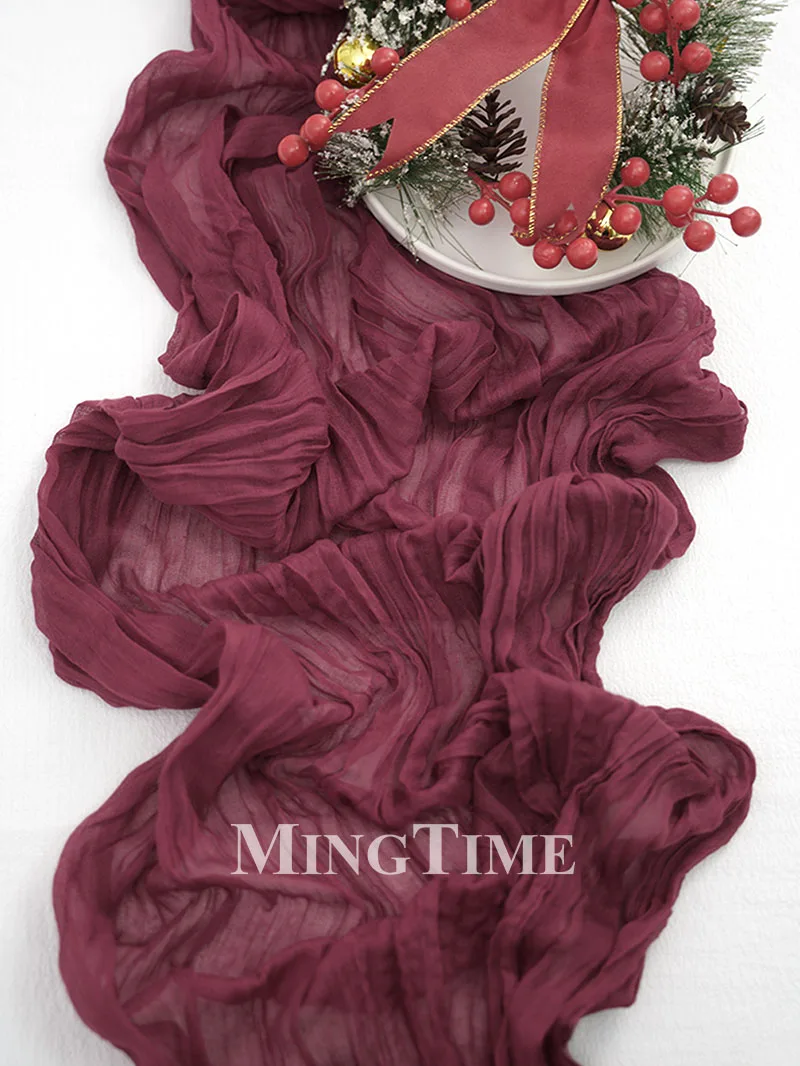 

Cheesecloth Table Runner Retro Pleated Semi-Sheer Gauze Table Decoration Romantic Tablecloth Weddings Dining Party Christmas