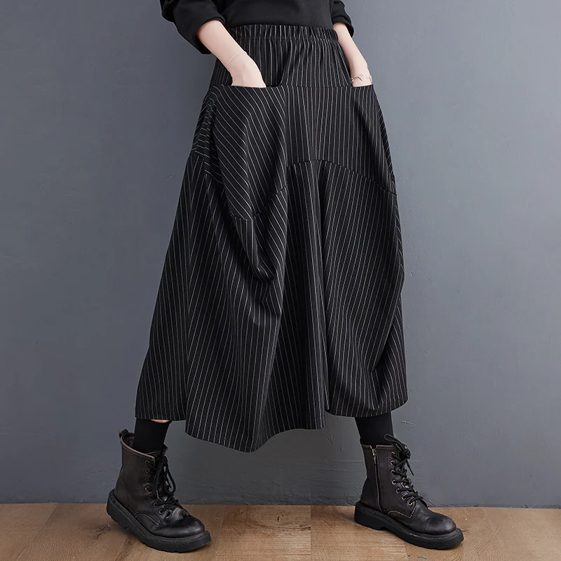 New Style Of Women's Pants Women Pockets Streetwear Vintage Wide Leg Pants Female Cross-Pants Calf-Length Loose Hip Hop