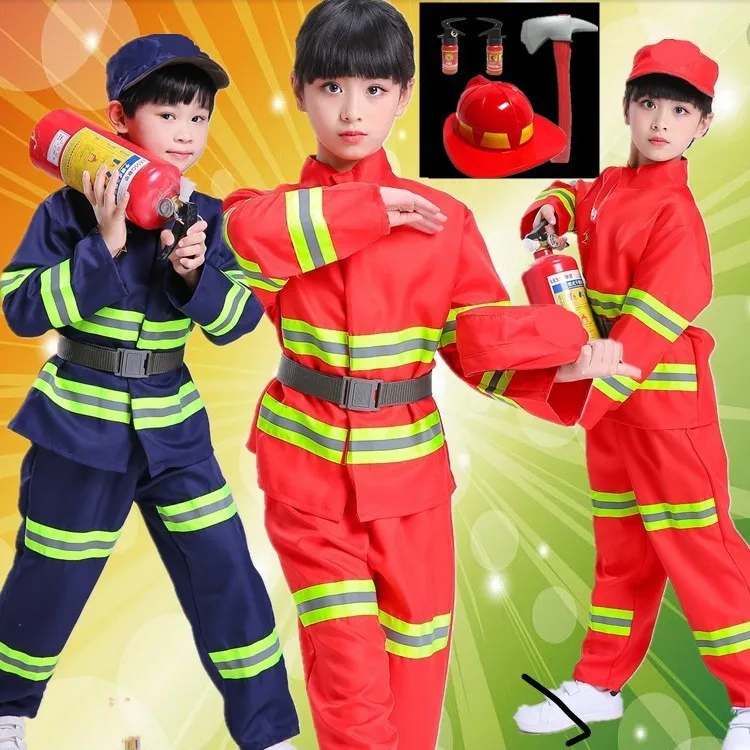 Children's Firefighter Performance Costume Professional Experience Halloween Role-playing Little Firefighter Outfit